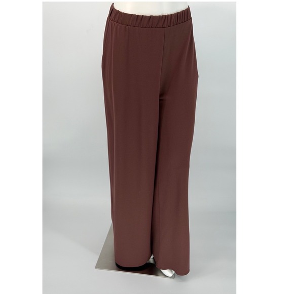 Zara Brown Wide Leg High Waisted Elastic Waist Trousers Pants L Fairycore 102-06 - Picture 10 of 13